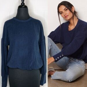 Evereve Cecilia Snap Cuff Sweatshirt Top Navy Blue
